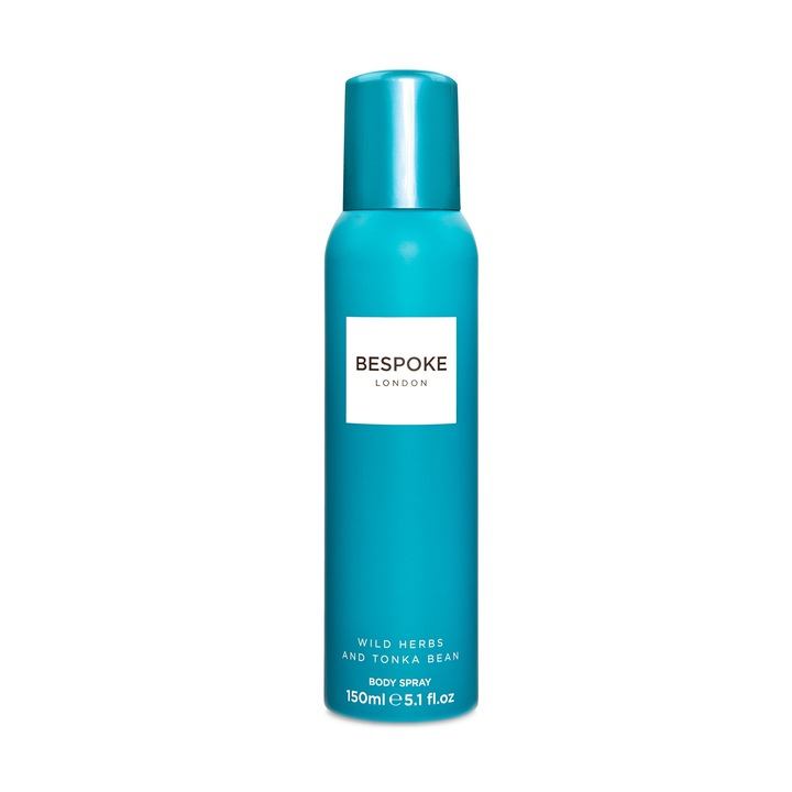 Dezodorant spray Bespoke London Wild Herbs & Tonka Bean 150ml, aroma proaspata, note de rozmarin si cedru
