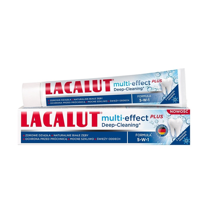 Паста за зъби Lacalut Multi-Effect 5in1 Plus, 75 мл, защита срещу кариес, избелване, здраве на венците