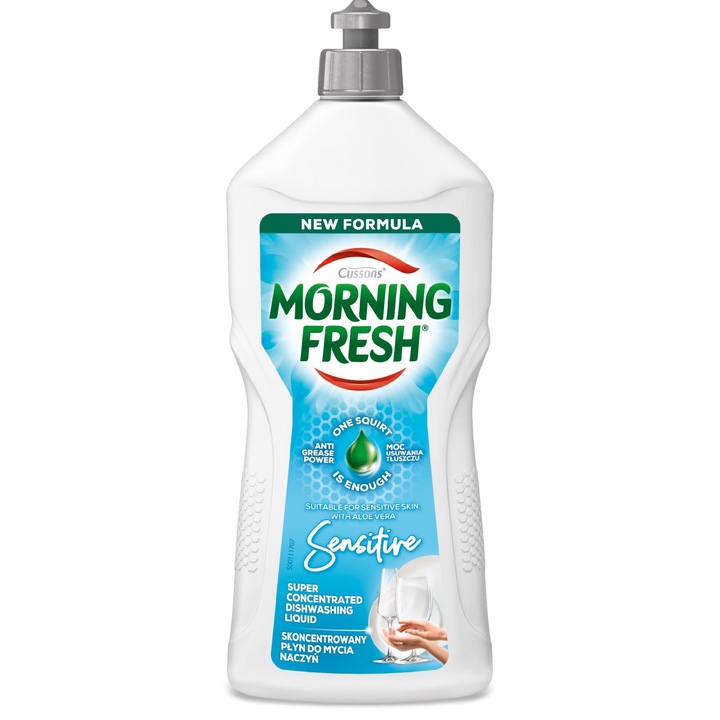 Detergent vase Sarantis Morning Fresh Sensitive, 900 ml, cu extract de aloe vera, super concentrat