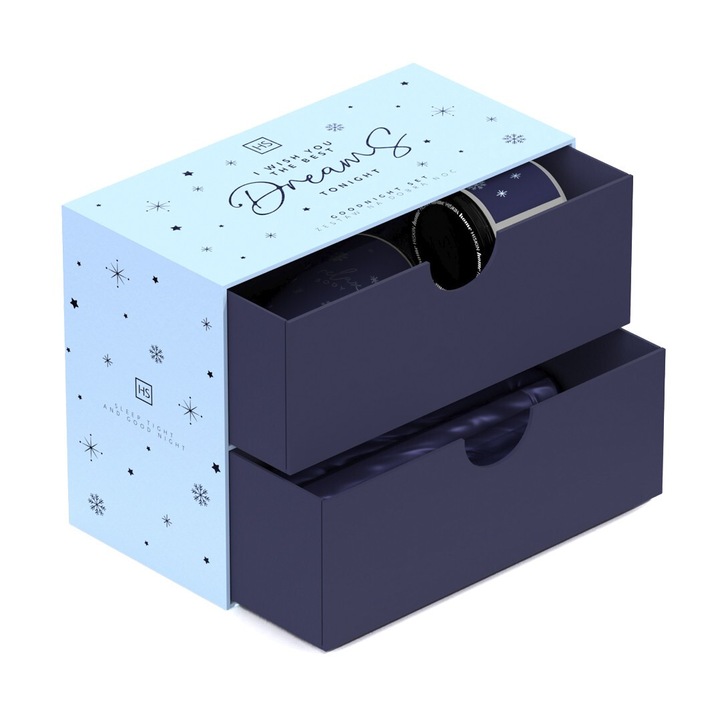 Set relaxare, Hiskin pentru o noapte buna, Lumanare parfumata, masca de ochi, suport pentru bucle, spray