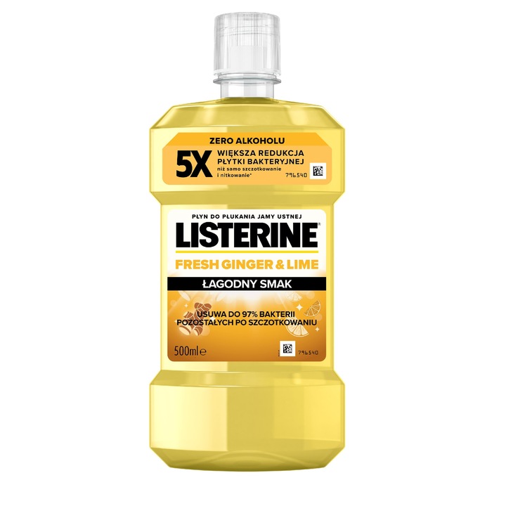 Вода за уста Listerine Ginger & Lime, 500 мл, намалява бактериалната плака, предпазва от кариес