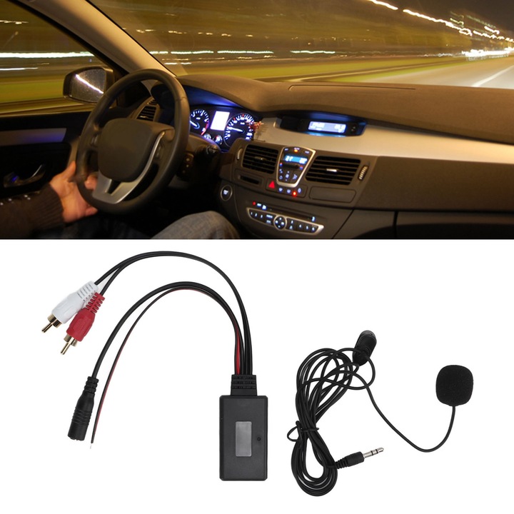 Bluetooth adapter 2RCA AUX IN, hosszú ziming, magas kompatibilitás, mikrofonkábel 150cm, autóba