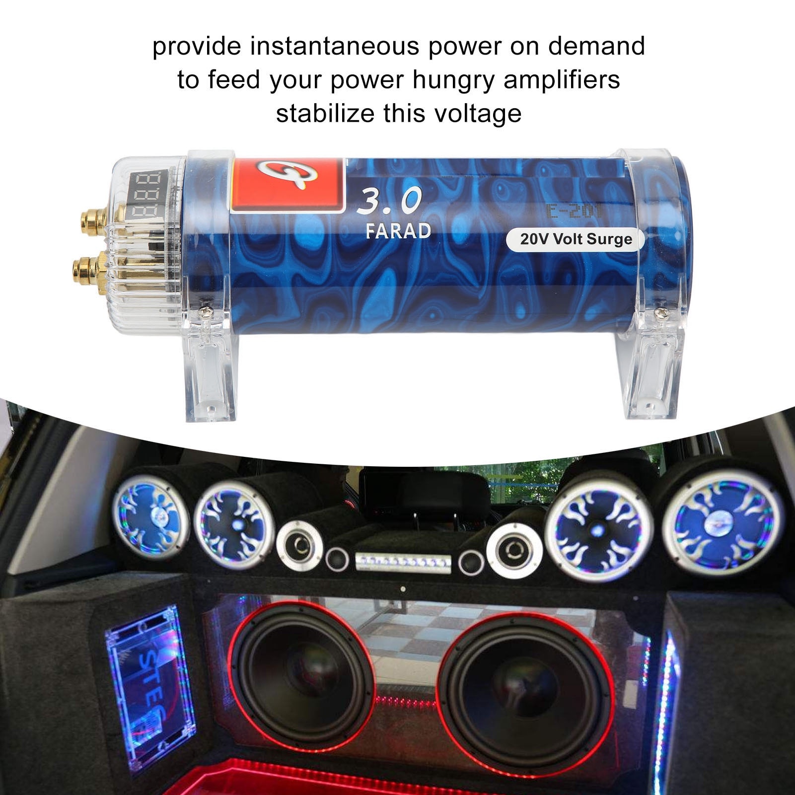 EBTOOLS Car Audio Capacitor, 3.0 Farad Aluminum Alloy Car Audio Power