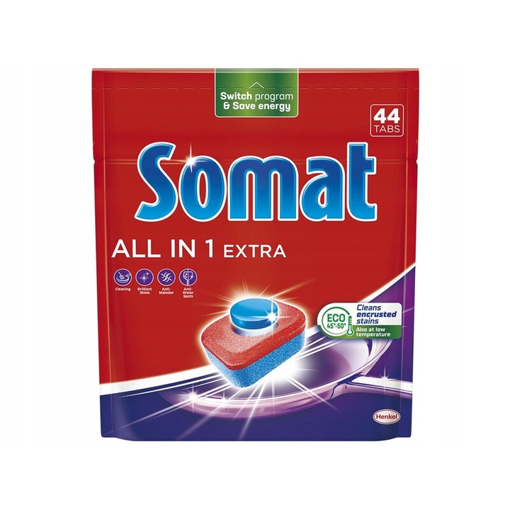 Somat All in One Extra mosogatószer, 44 tabletta készlet, edény és ezüst védelem, gyors oldódás