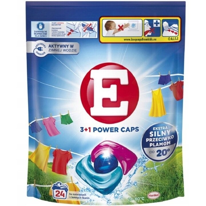 E Power Caps mosókapszula, színes és fekete szövetekhez, 24 kapszula