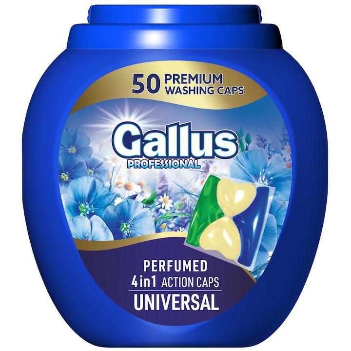 Detergent de rufe Gallus Professional, 50 capsule, pentru rufe albe si colorate