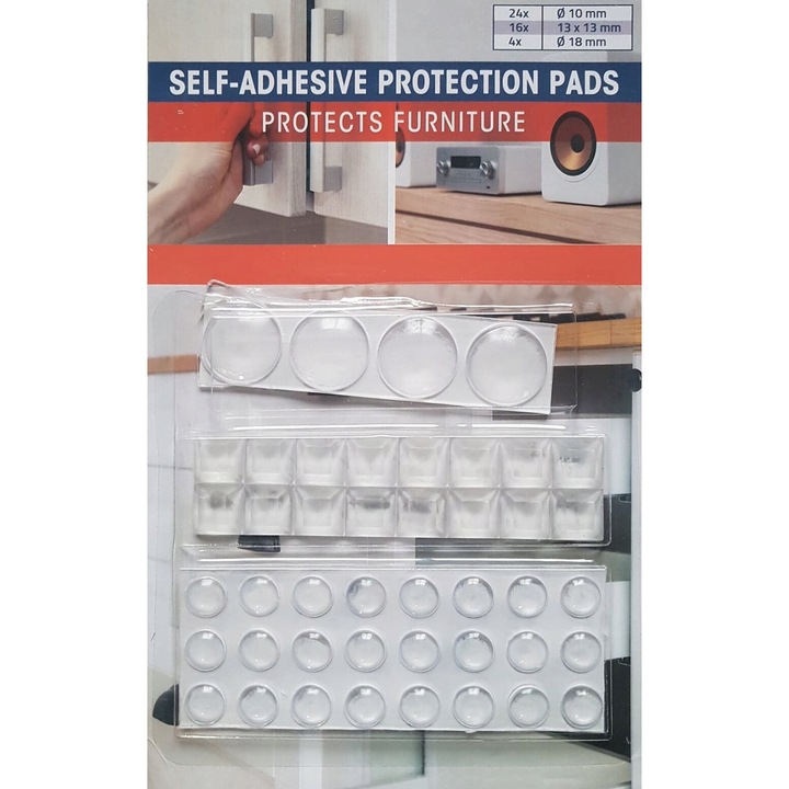 Set 44 protectii mobila, Forma rotund/patrat, Silicon, Autoadeziv, Transparent