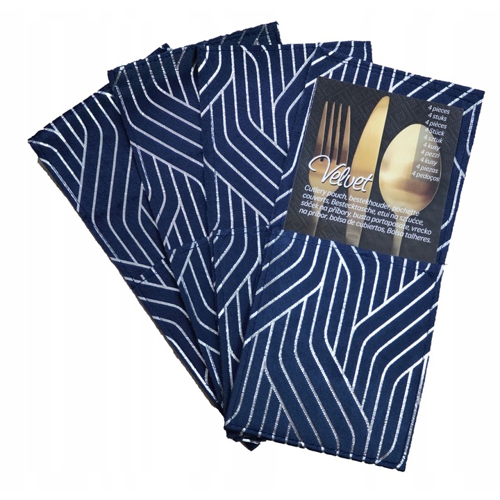 Set 4 Servete pentru tacamuri, Catifea, Albastru
