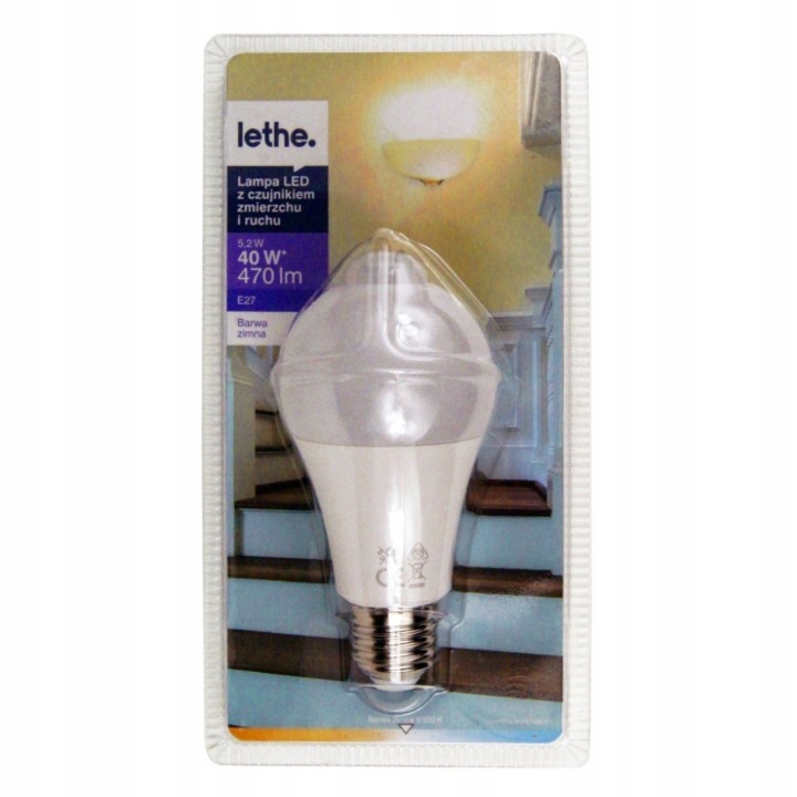 Bec led cu senzor de miscare si amurg E27, 40W, 470lm, Alb rece, 6500K