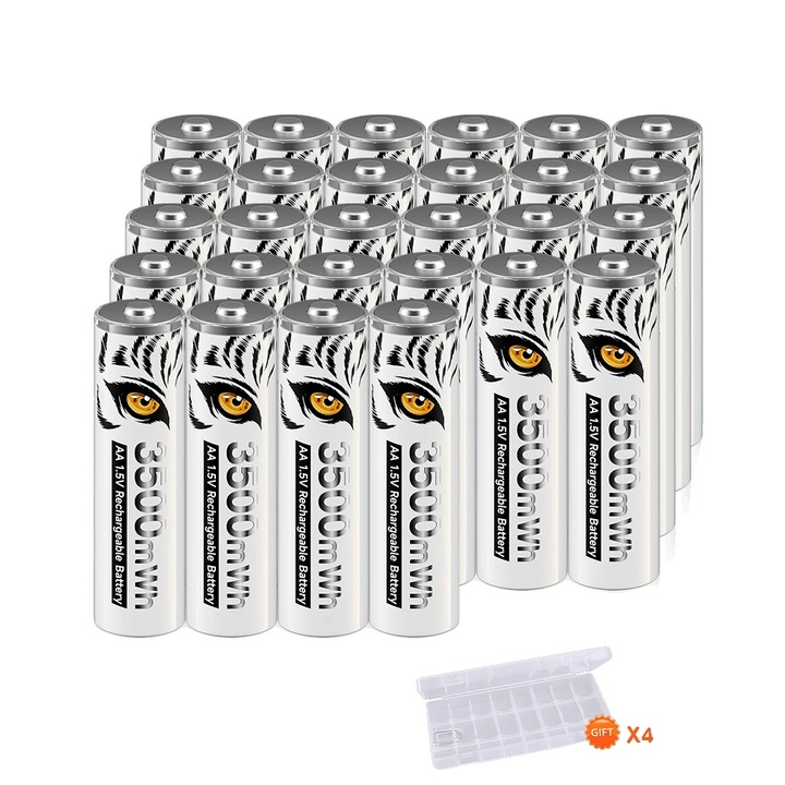 Set 28 Baterii AA Li-Ion, Capacitate 3500mWh, Ciclu de Reincarcare 1200, Display LCD