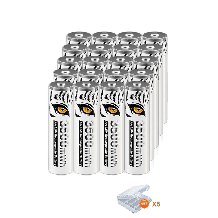 Set baterii AA reincarcabile PALO, 3500mAh, 1.5V, 20 bucati, cu cutie de depozitare