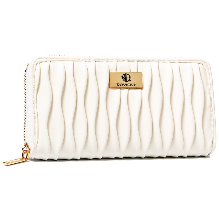 Portofel dama, Rovicky, piele ecologica, 10 x 19 x 3 cm, alb