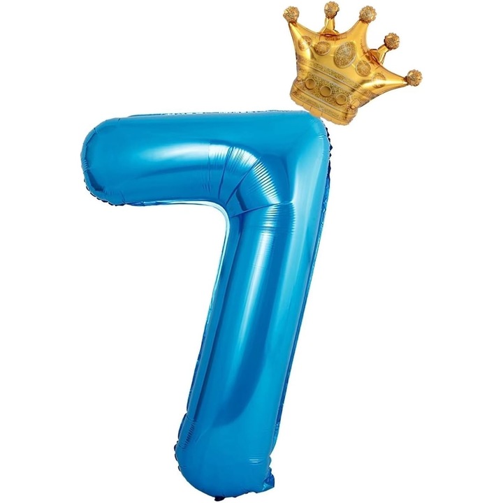 Flippy балон от метално фолио, цифра и корона, тема за рожден ден 100 см, индивидуална опаковка, включена сламка, надуване с въздух или хелий, син, номер 7