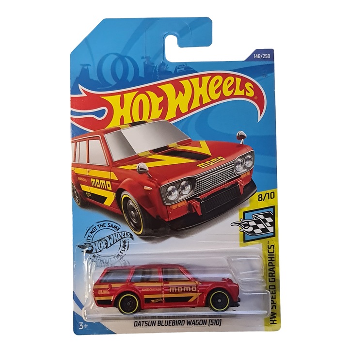 Метална кола Hot Wheels, Datsun Bluebird Wagon (510) Momo, дълга карта, HW Speed Graphics Collection, издание 2019 г., 1:64, червено