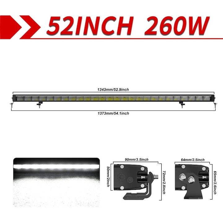 Led 52 Inches Bara LED 52 inch, 260W, 6500K, IP68, montaj ajustabil - eMAG.ro
