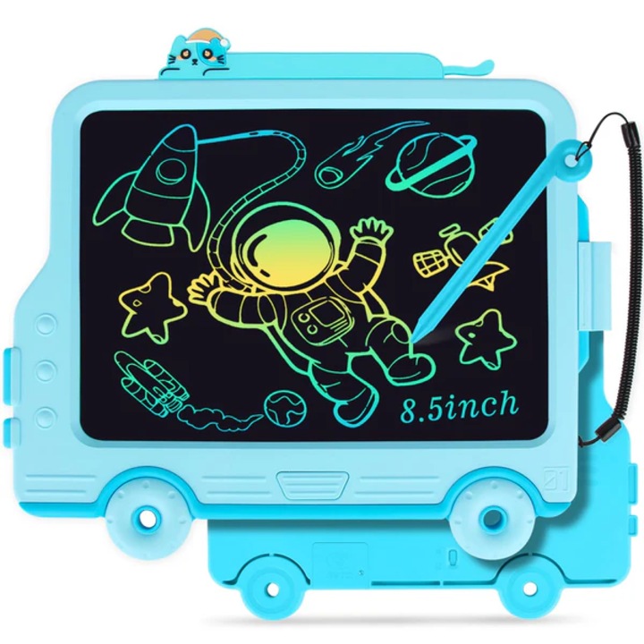 Tabla LCD pentru Scris si Desenat, Tip Masinuta, 8.5inch, cu Buton de Stergere si Creion, Albastra