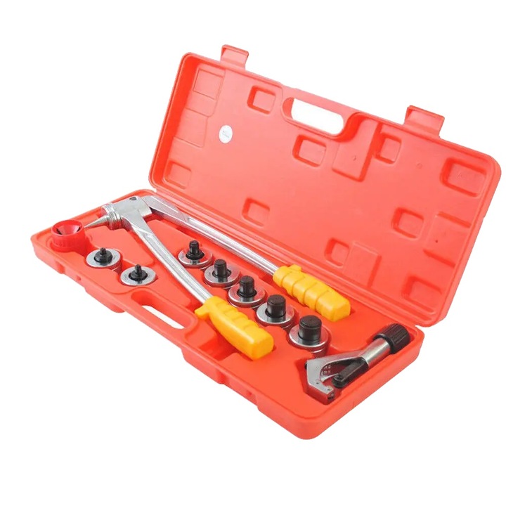 Szerszámkészlet csőtágításhoz, 7 fej, piros