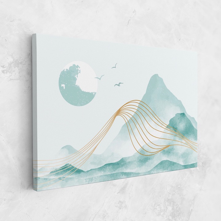Tablou Canvas, 20x30 cm, Dormitor si Living, Abstracte, Minimaliste, Gold Line Mountain