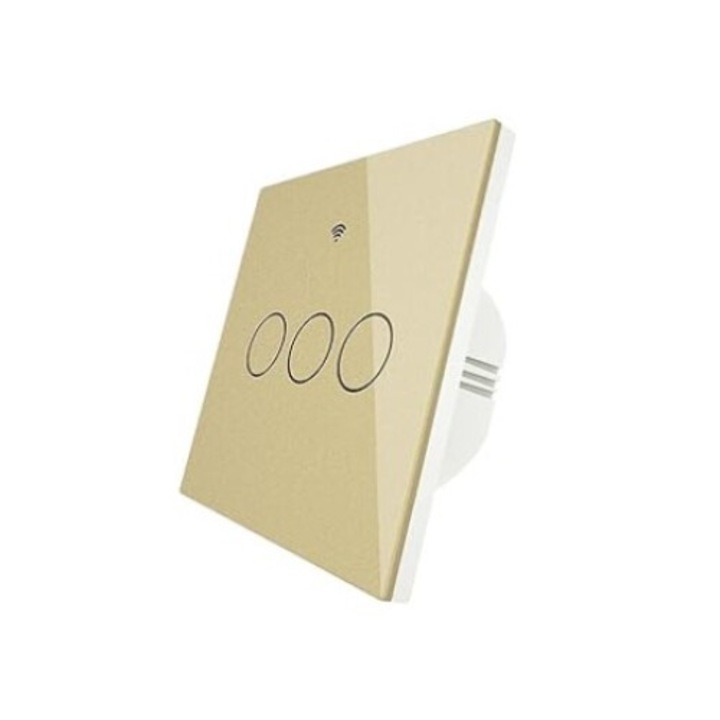 Comutator Zigbee Smart Light Touch 2 Way MULTI - control conectare nul optionala, fara condensator - 3 butoane - versiune UE - Auriu