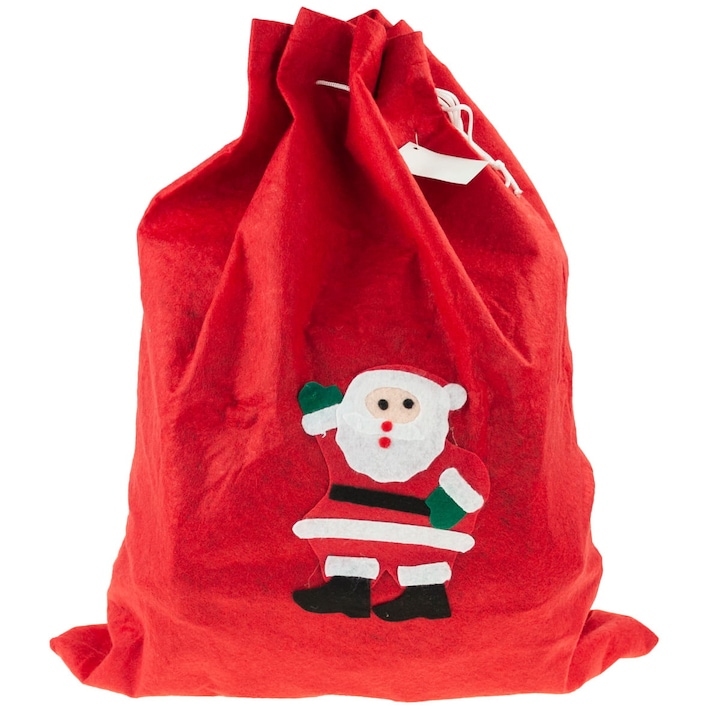 Подаръчна торбичка ZakupyTV, Модел Дядо Коледа, Нетъкан материал, 30x40 см, Червен