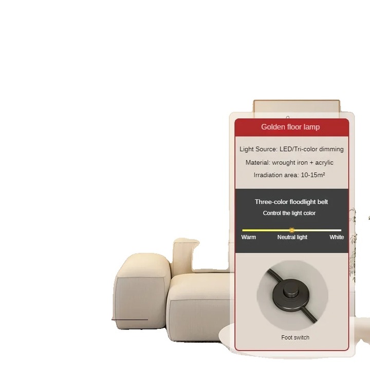 Lampa de podea moderna nordica, LED reglabil, design elegant fluture, cadru auriu, reglare de la distanta