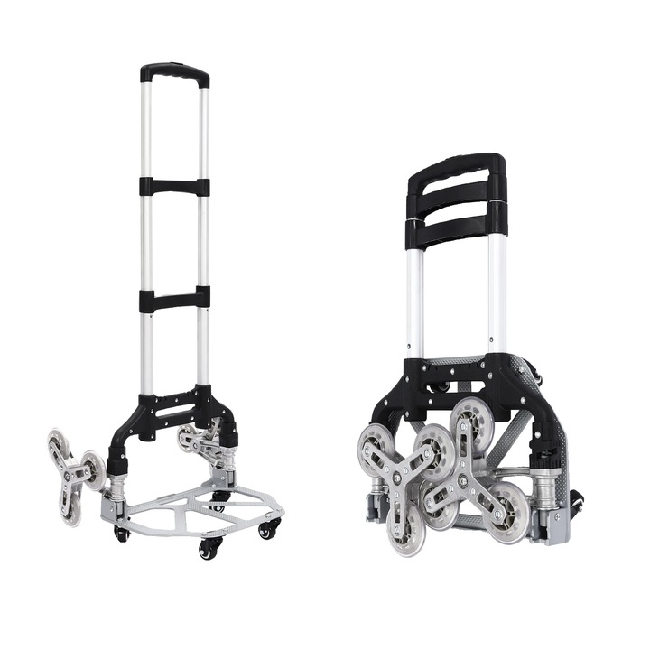 Carucior pentru urcat scari, capacitate de incarcare 70 kg, inaltime reglabila, design compact pliabil, negru