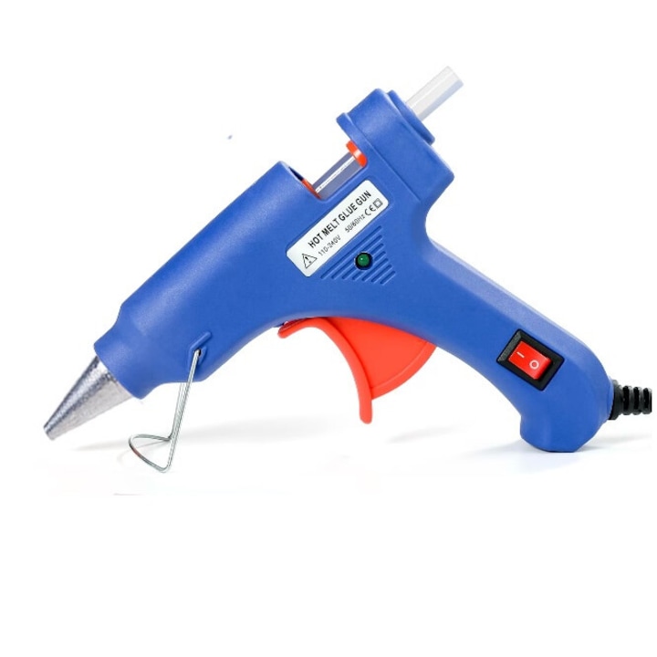 Pistol de lipit cu silicon, cu topire la cald, profesional, 100W, duza de cupru, 16 cm, albastru, UA