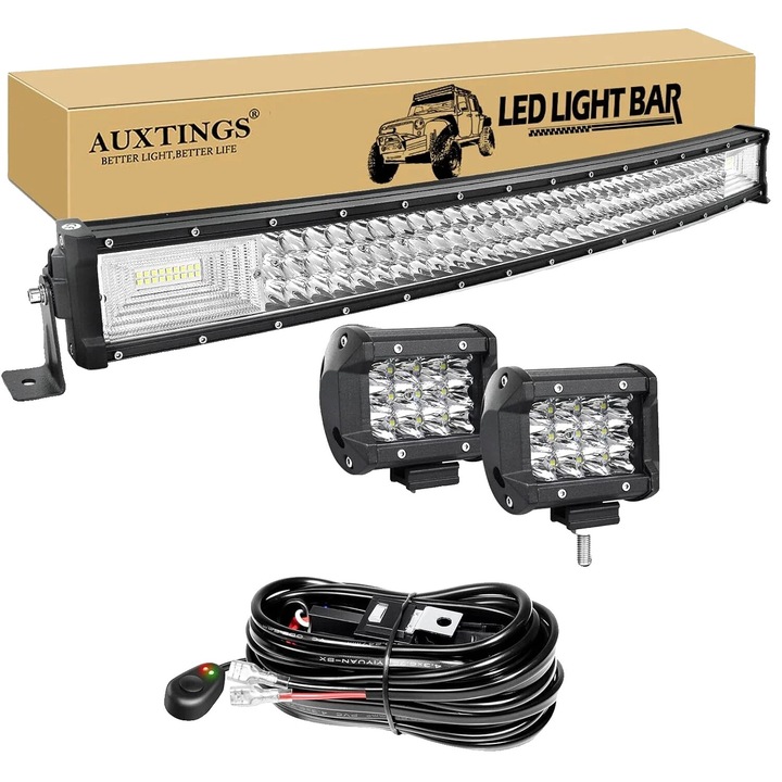 Bara LED curbata, 32inch, 405W, 27,000-67,500 lumini, IP67, set de cabluri