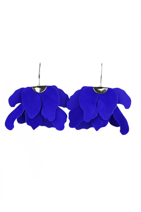 Cercei handmade din piele, model floral, 9 cm, HAIArt, Albastru electric