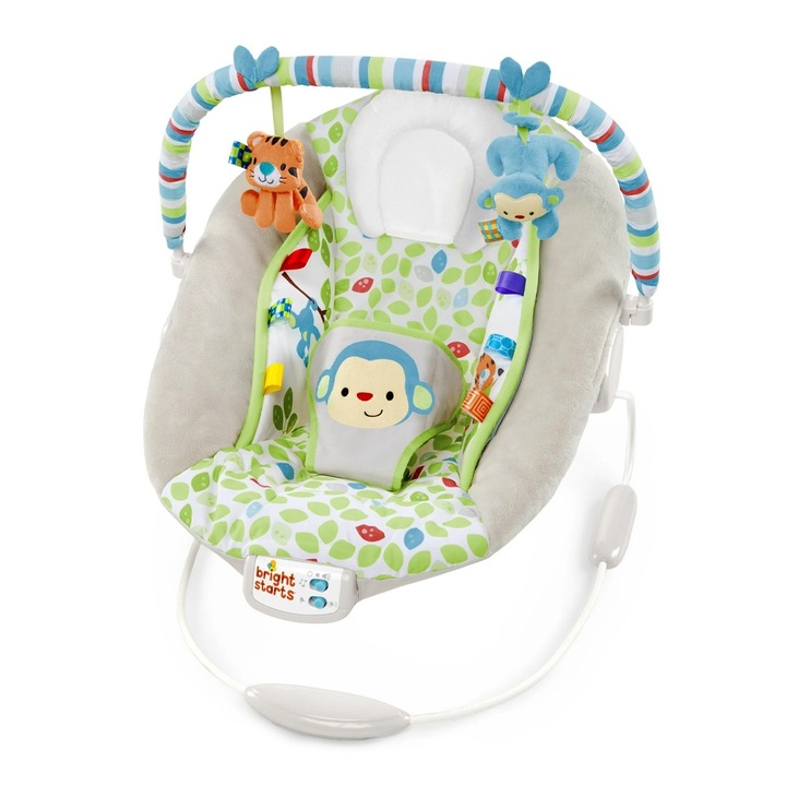 Бебешка люлка Bright Starts Merry Monkeys 187734540 DC, Етикети Taggies, 7 Мелодии, звуци и вибрации, 0 до 6 м, Многоцветен