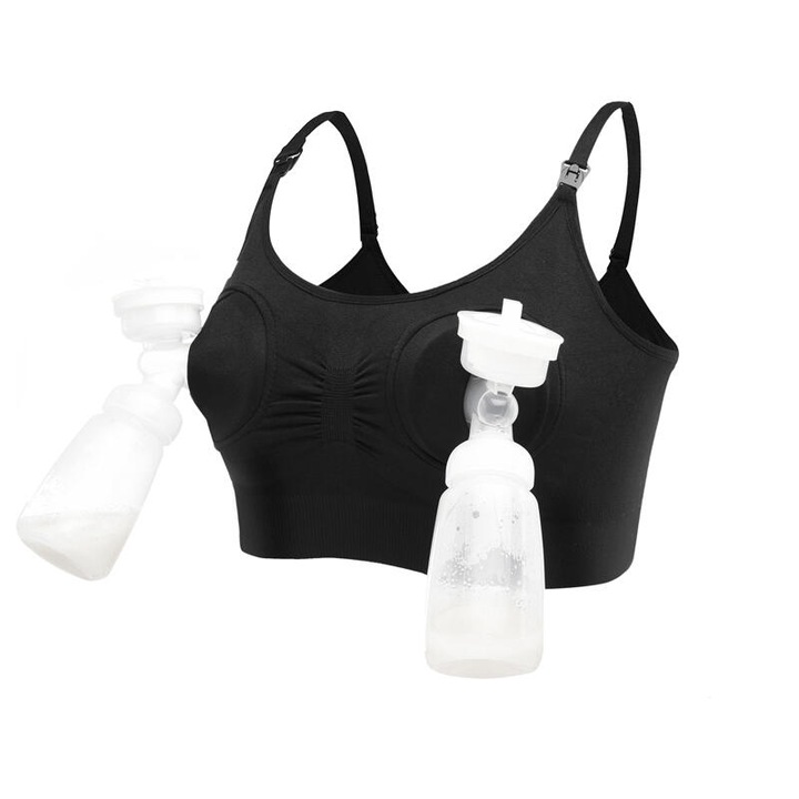 Sutien 2 in 1 pentru alaptare si sustinere pompa san, negru, XXL