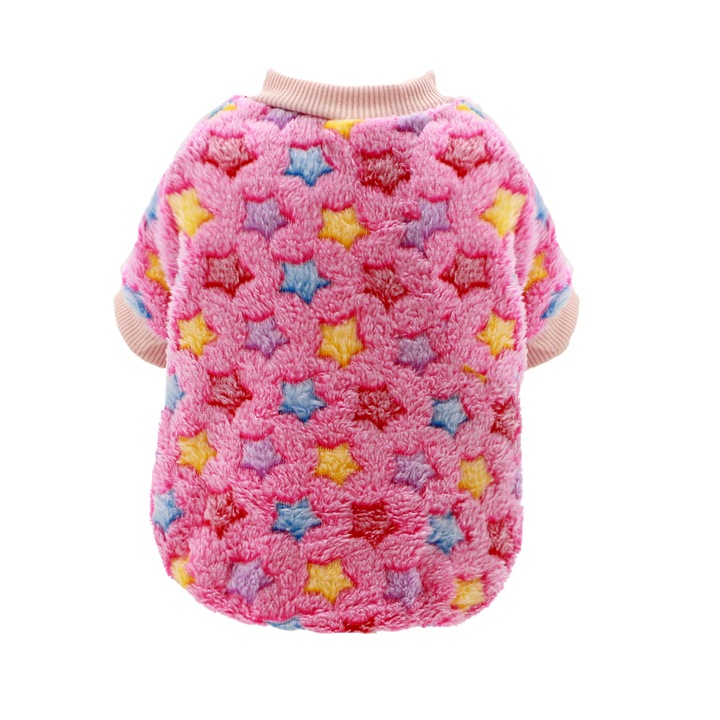 Bluza cocolino pentru caini, imprimeu stelute, MDL-2401, roz, S