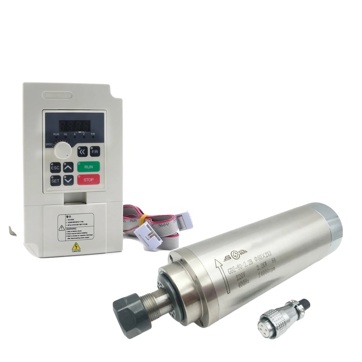 Motor de frezare CNC 2.2KW, racire cu apa, 10-24000rpm, dimensiuni 80x213mm, cu VFD 220V