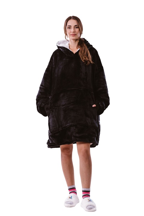 Hanorac patura superpufos, Panda Hug, super urias, negru, marime universala