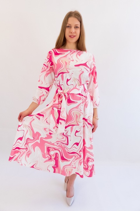 Дамска миди рокля, Полиестер, Розова, 44 EU