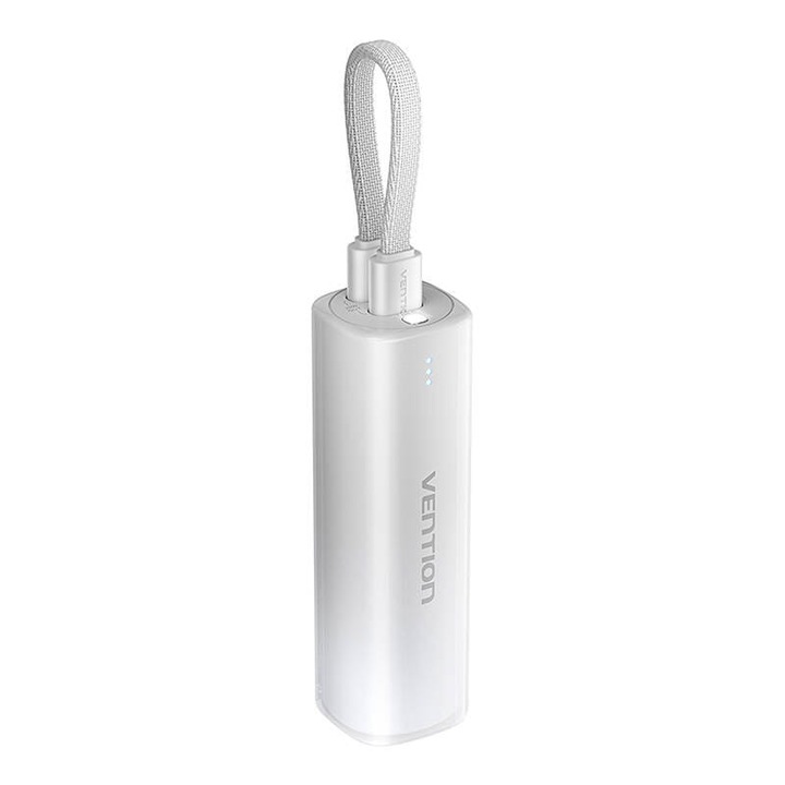 Baterie externa portabila Vention FHWM0, 5000 mAh, 20W, Indicatori LED, Cablu USB-C/Lightning 11cm inclus, Gri