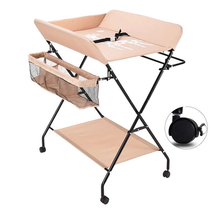 Сгъваема маса за повиване, 3 отделения, здрава конструкция, каки, 80x63x96см