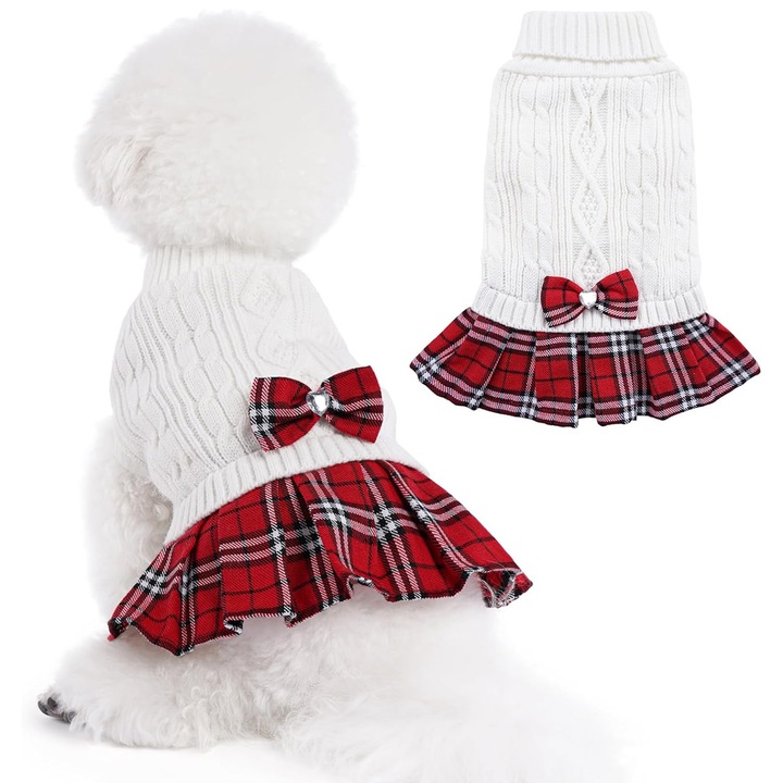 Fusta pentru caini, AMRINUGL, lana calduroasa, pentru rase medii, alb/rosu, L