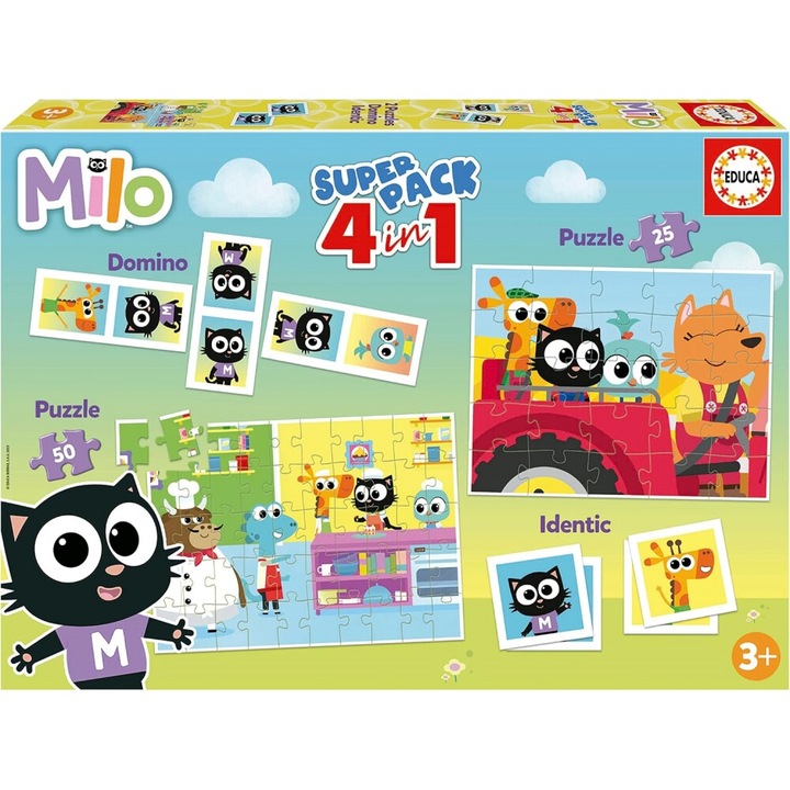 Set de jocuri, Educa, Milo, Domino, Memory si 2 puzzle-uri