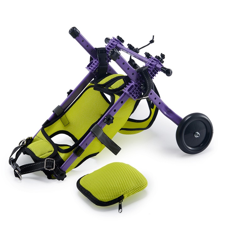 Vehicul de reabilitare pentru caini, Walker auxiliar, reglare usoara multidirectionala, panza confortabila Stripper, cadru din aliaj de aluminiu, cu sac de depozitare, Velcro reflectorizant, galben