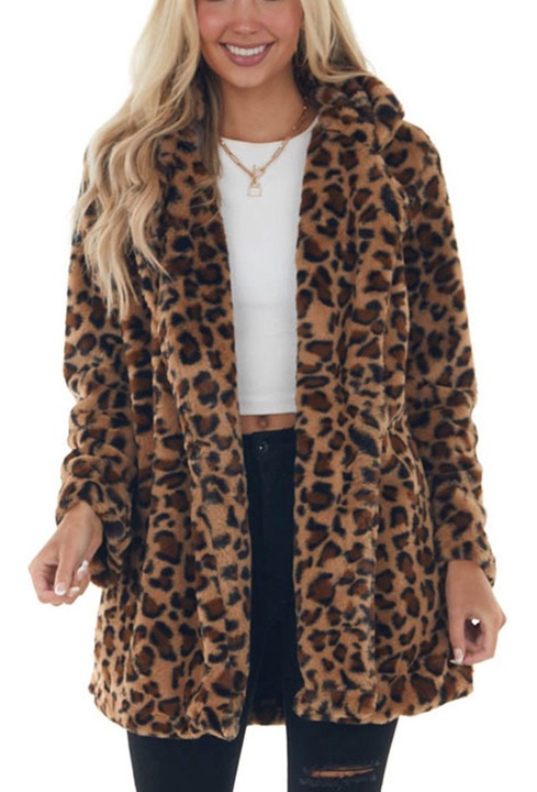 Jacheta dama Cozevdnt Moda Moale Confortabil Toamna Iarna cu maneci lungi buzunare Imprimeu leopard poliester multicolor, 2XL INTL
