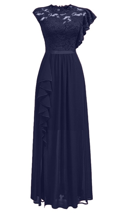 Дамска вечерна рокля Cozevdnt, Дантела/Шифон, Синя