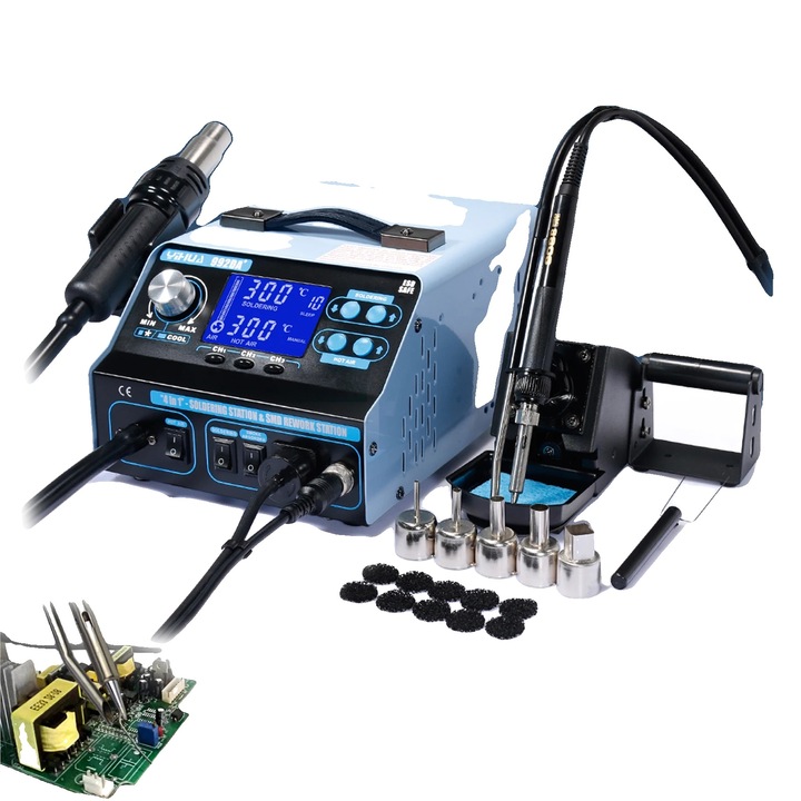 Statie de lipit 4-in-1, 780W, temperatura 100-480C, display LCD, sistem de absorbtie a fumului