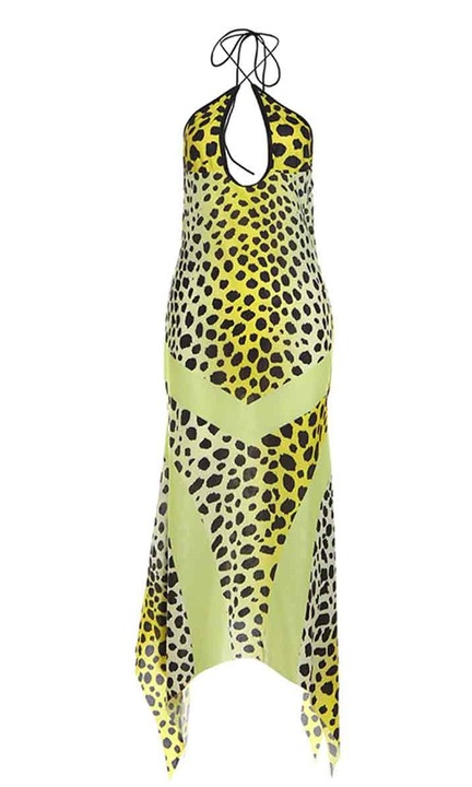 Rochie cu imprimeu leopard de vara, Cozevdnt, Poliester, Verde, M INTL