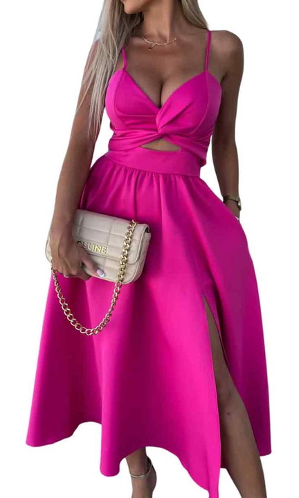 QttvbTna розова полиестерна дълга шаферска рокля за жени, Розово