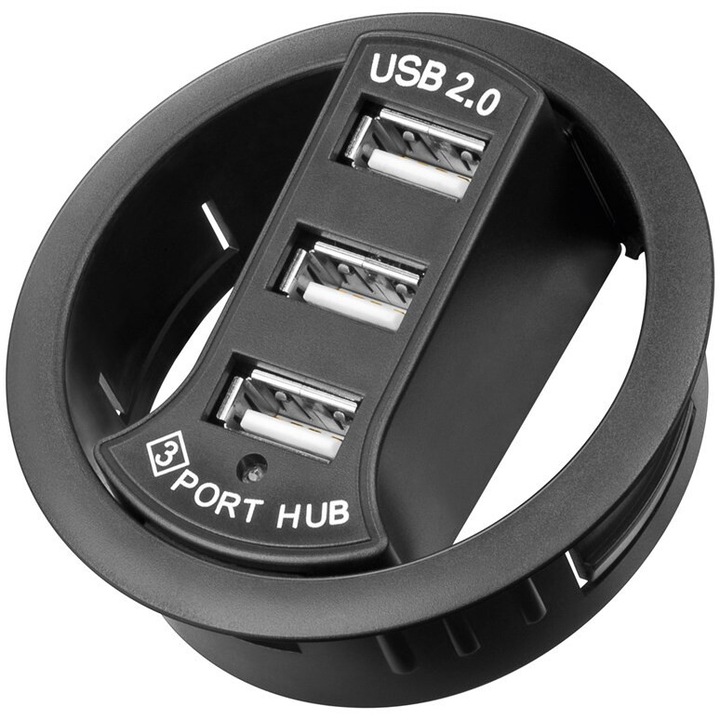 USB 2.0 Hi-Speed 3-portos asztali elosztó, 60 mm, 480 Mb/s, Windows és macOS kompatibilis