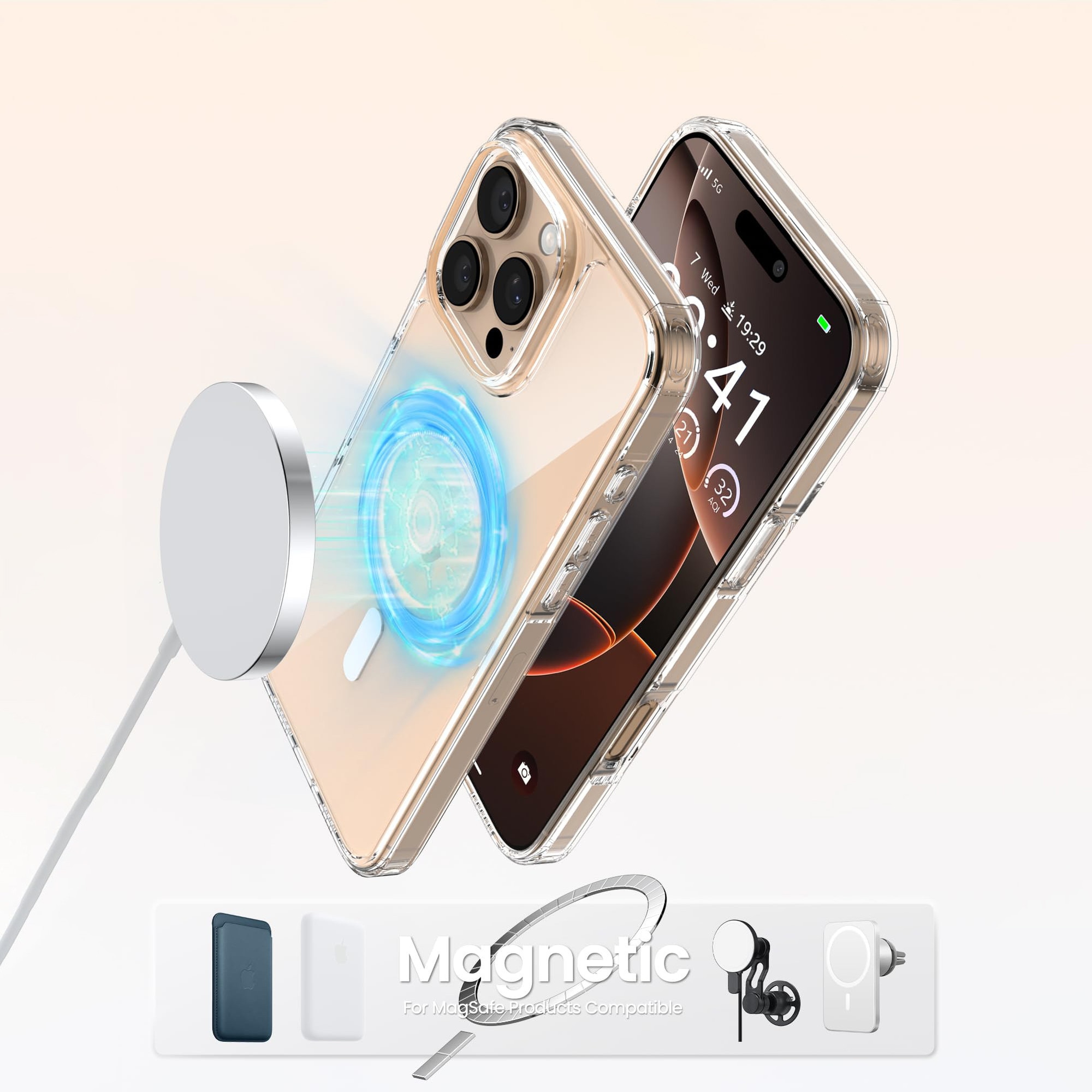 Husa de Protectie, Compatibil iPhone 16 pro max, MOGU, impermeabil, Antizgarieturi, Anticadere, Anti-coliziune pe patru laturi si absorbtie a socurilor, Grosime 1, 5 mm, transparent
