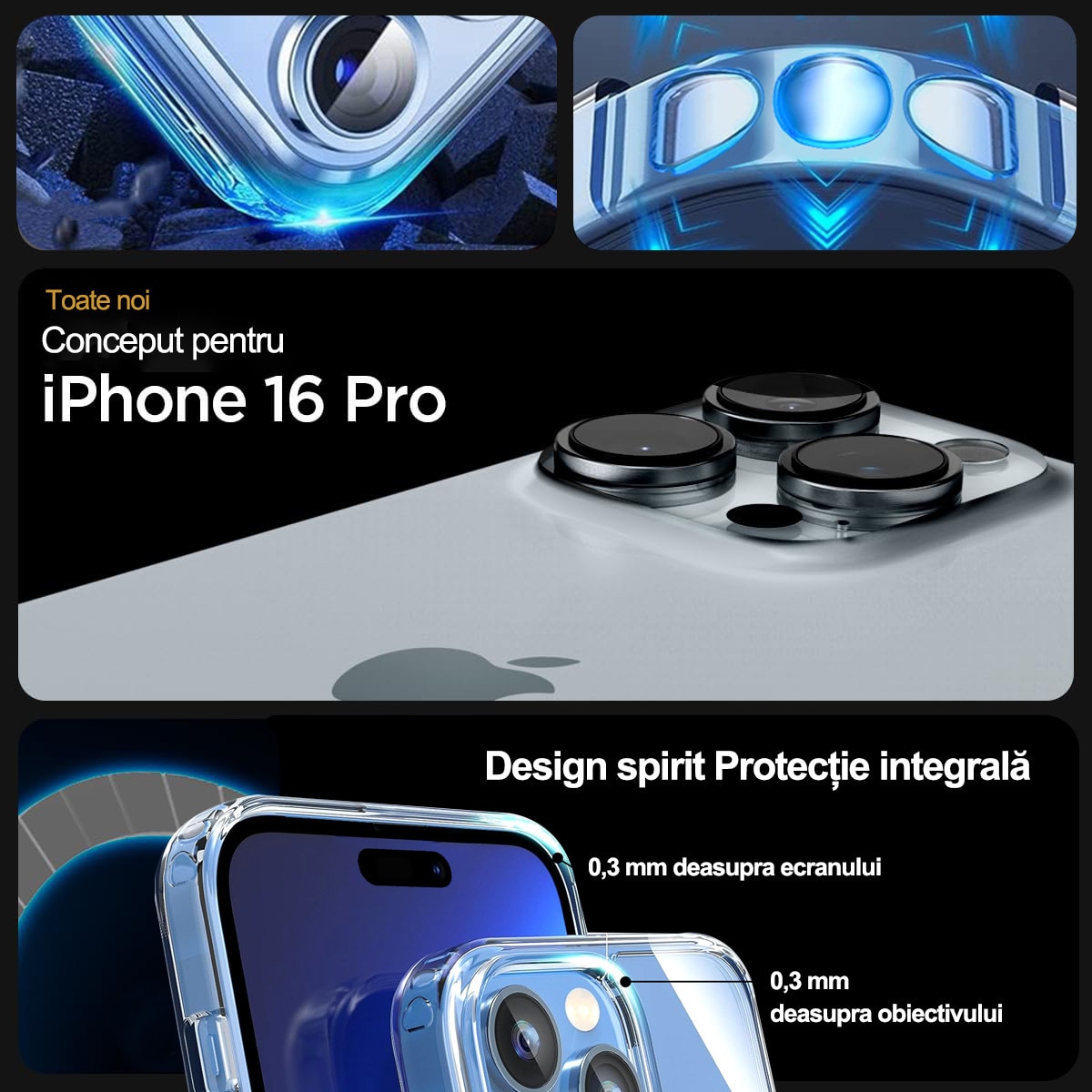 Husa de Protectie, Compatibil iPhone 16 pro max, MOGU, impermeabil, Antizgarieturi, Anticadere, Anti-coliziune pe patru laturi si absorbtie a socurilor, Grosime 1, 5 mm, transparent