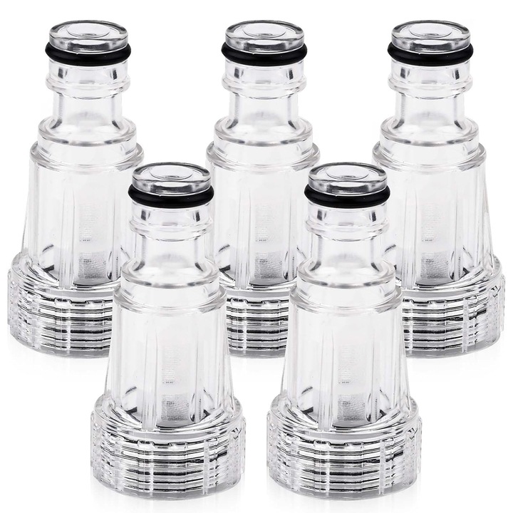 Set 5 Filtru de apa pentru aparate de spalat cu presiune, Axroad Mall, Cu inel de etansare si racord 3/4", Usor de dezasamblat si curatat, Plastic, Transparent