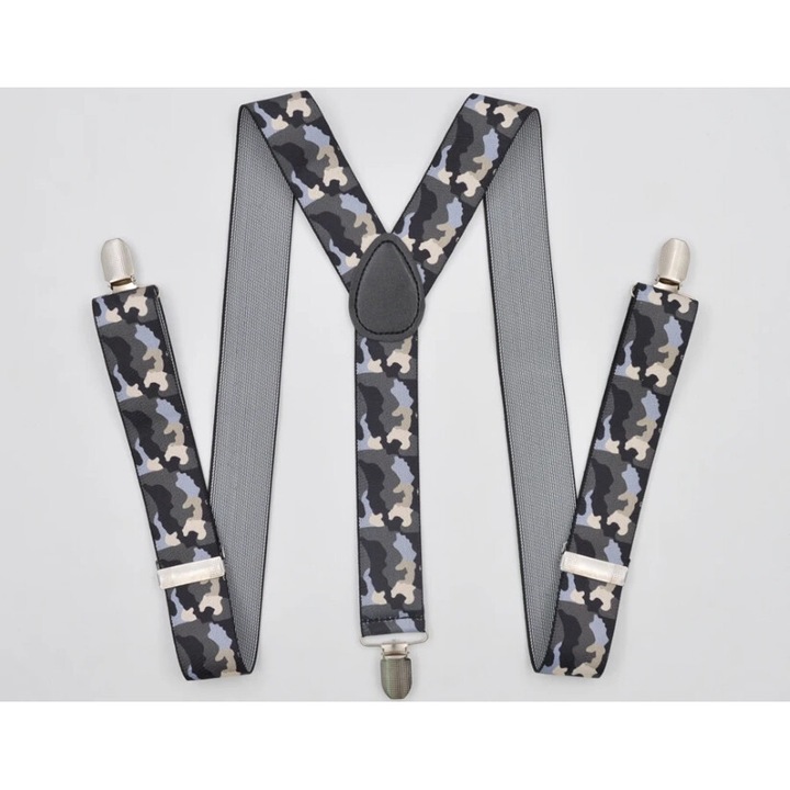 Bretele Unisex, Model Y, Inchizatori Metalice, 25 mm, Imprimeu Camuflaj M1, Multicolor